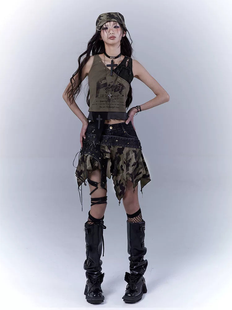 カモフラージュレイヤード ストラップキュロットパンツ BLACK 3