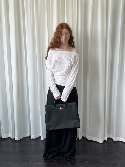 ワンショルダー シャーリングロングスリーブトップス styling 14