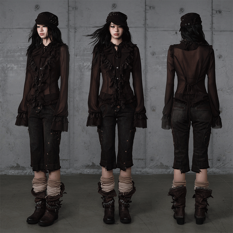 ゴールドフリルレース スタンドカラーシャツ styling 18