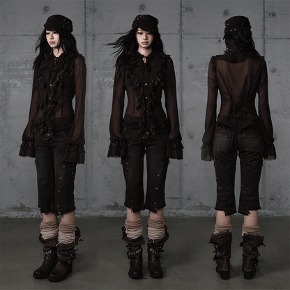 ゴールドフリルレース スタンドカラーシャツ styling 18