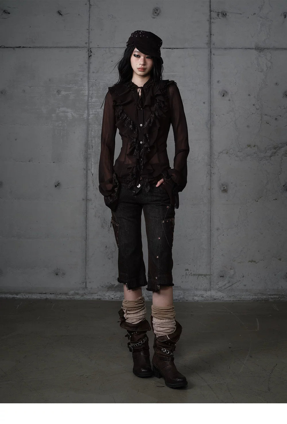 ゴールドフリルレース スタンドカラーシャツ styling 19