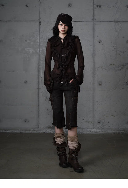ゴールドフリルレース スタンドカラーシャツ styling 19