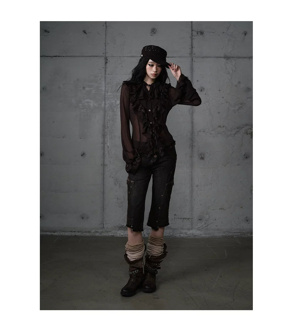 ゴールドフリルレース スタンドカラーシャツ styling 20