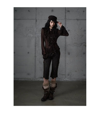 ゴールドフリルレース スタンドカラーシャツ styling 20