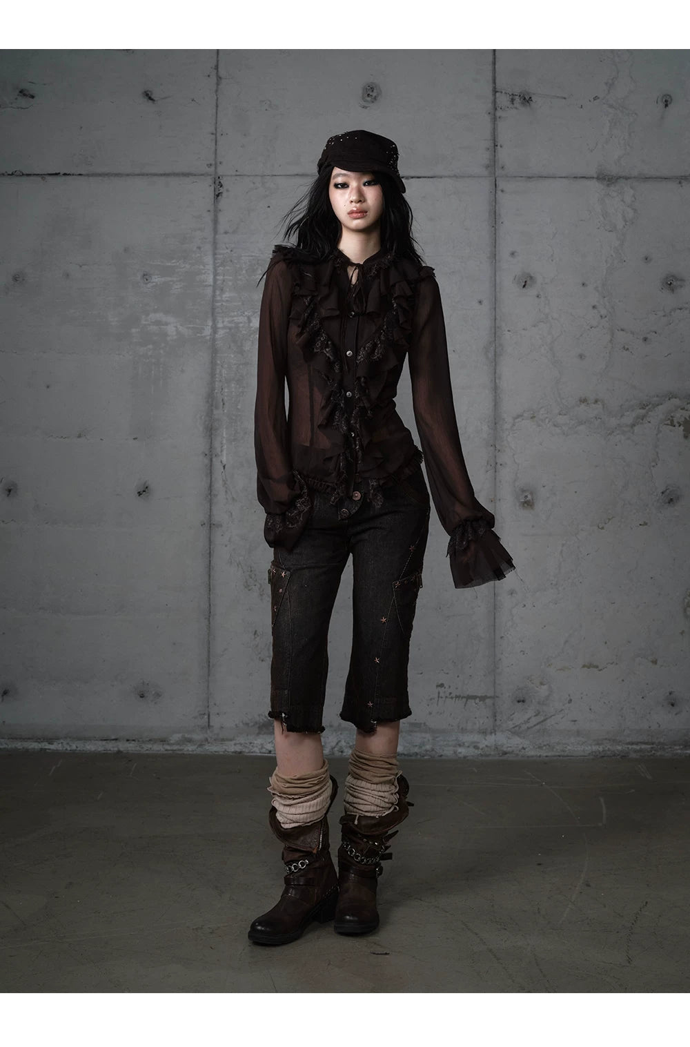 ゴールドフリルレース スタンドカラーシャツ styling 21