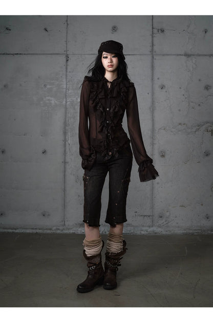 ゴールドフリルレース スタンドカラーシャツ styling 21