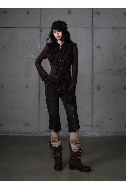 ゴールドフリルレース スタンドカラーシャツ styling 22