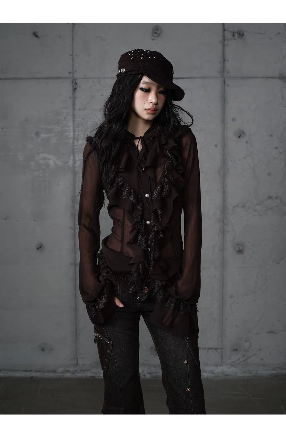 ゴールドフリルレース スタンドカラーシャツ styling 24
