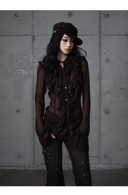 ゴールドフリルレース スタンドカラーシャツ styling 24