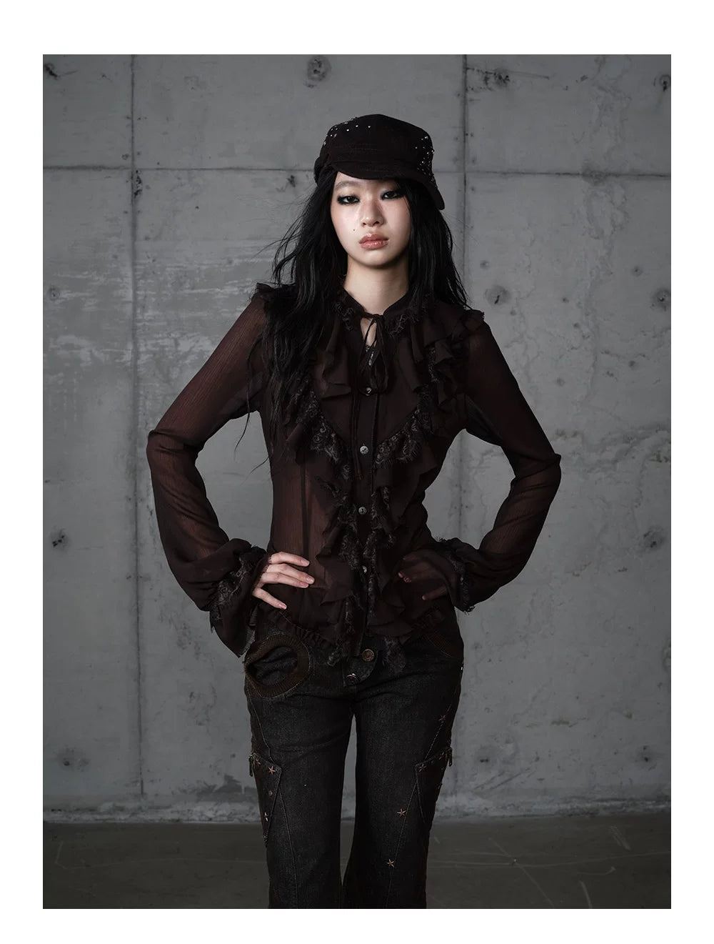 ゴールドフリルレース スタンドカラーシャツ styling 25