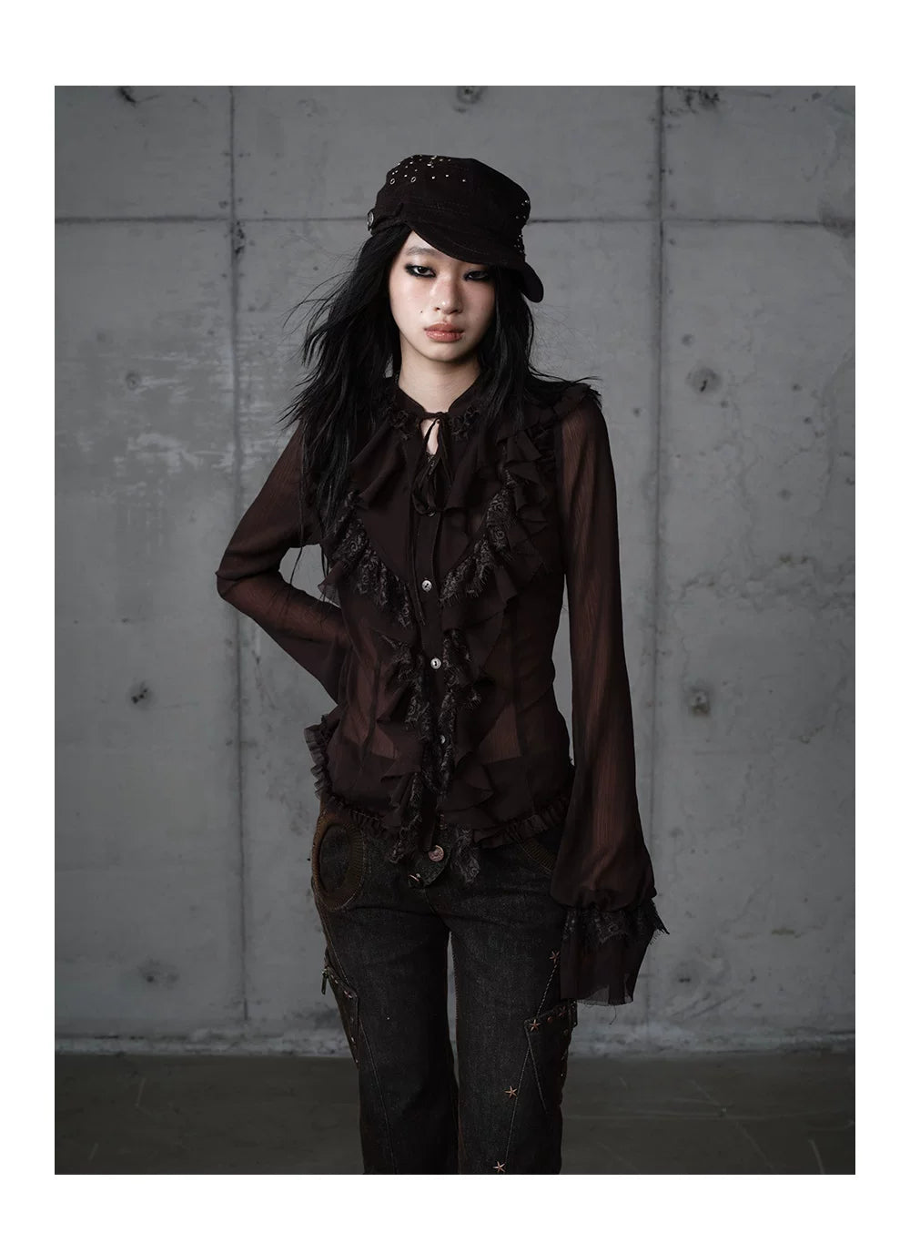 ゴールドフリルレース スタンドカラーシャツ styling 26