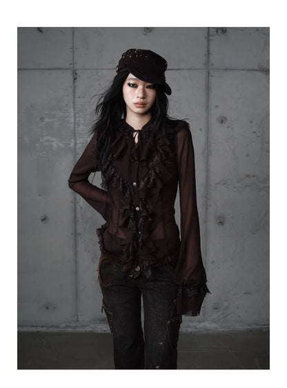 ゴールドフリルレース スタンドカラーシャツ styling 26