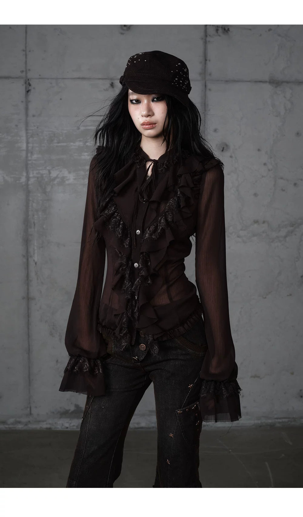 ゴールドフリルレース スタンドカラーシャツ styling 27