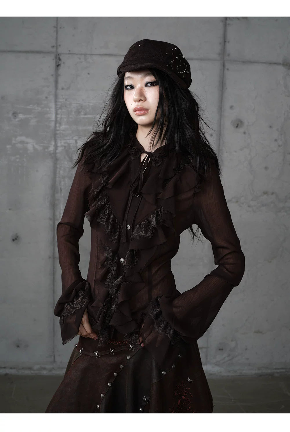 ゴールドフリルレース スタンドカラーシャツ styling 34