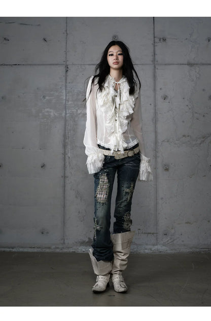 ゴールドフリルレース スタンドカラーシャツ styling 35
