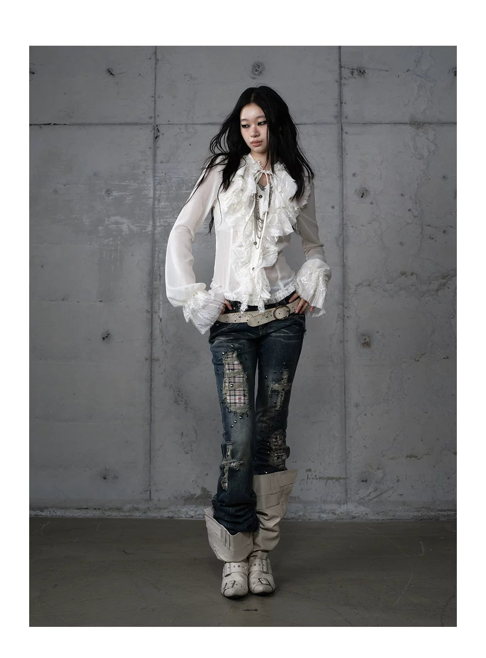 ゴールドフリルレース スタンドカラーシャツ styling 37