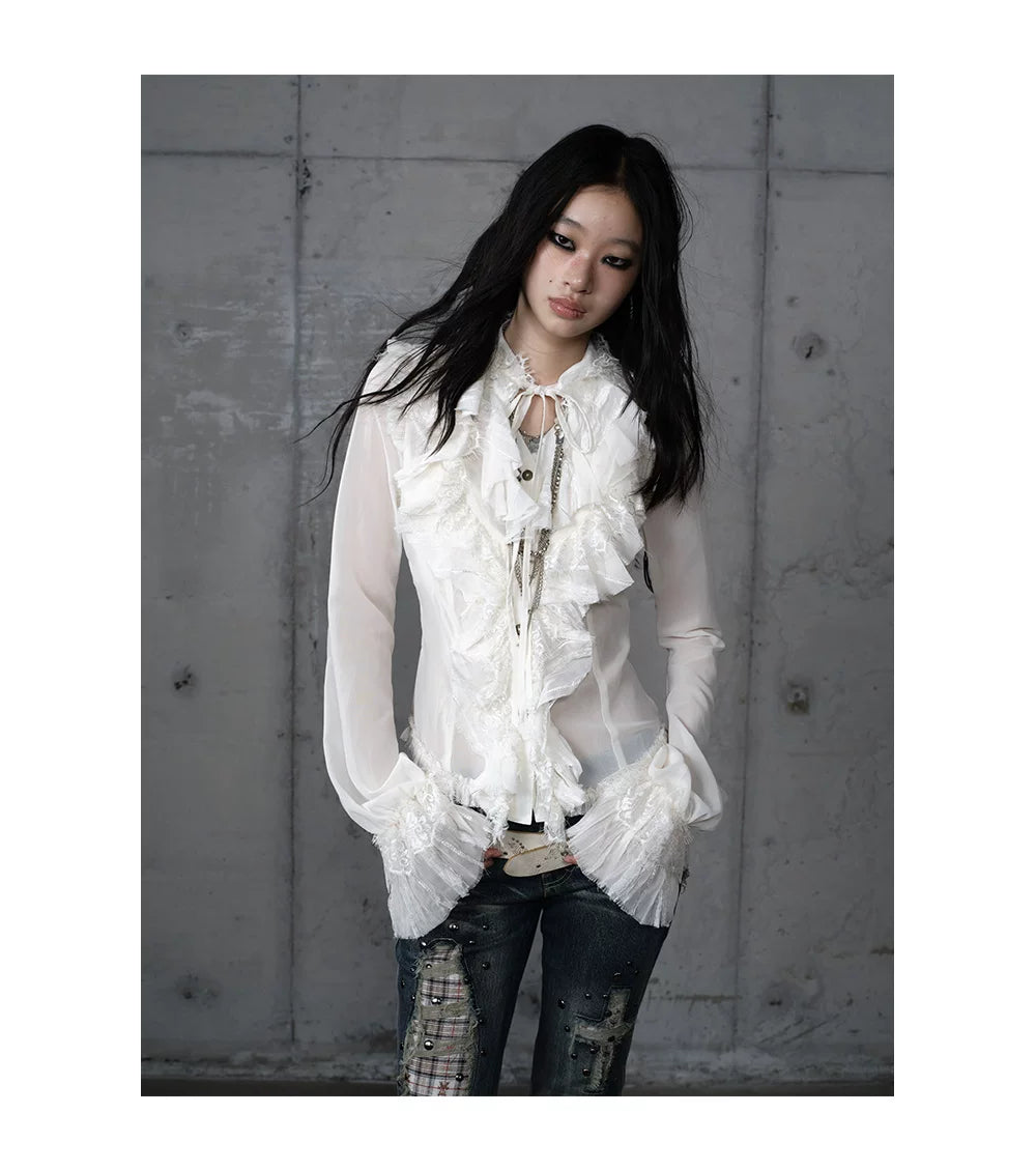 ゴールドフリルレース スタンドカラーシャツ styling 42