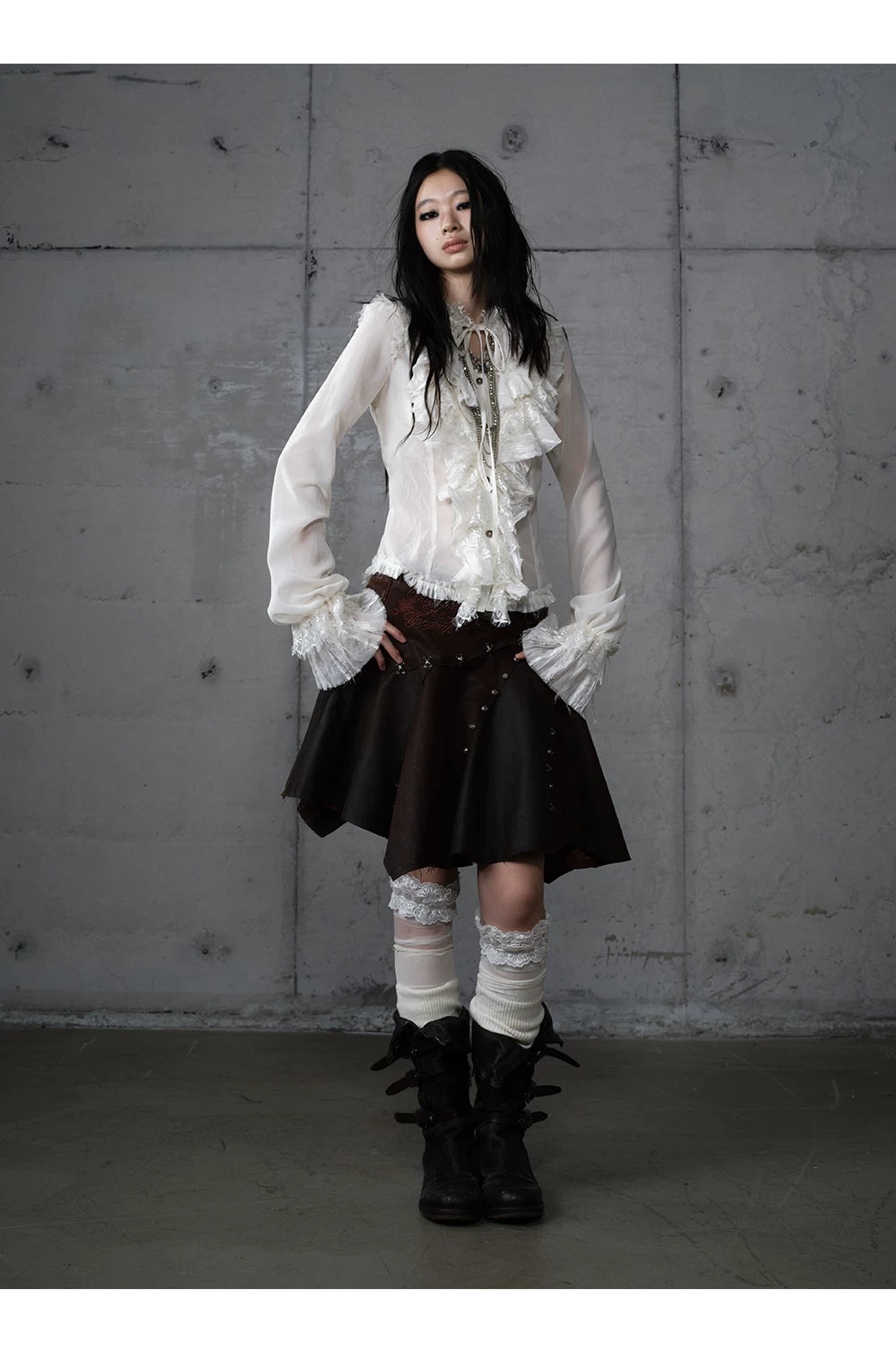 ゴールドフリルレース スタンドカラーシャツ styling 43