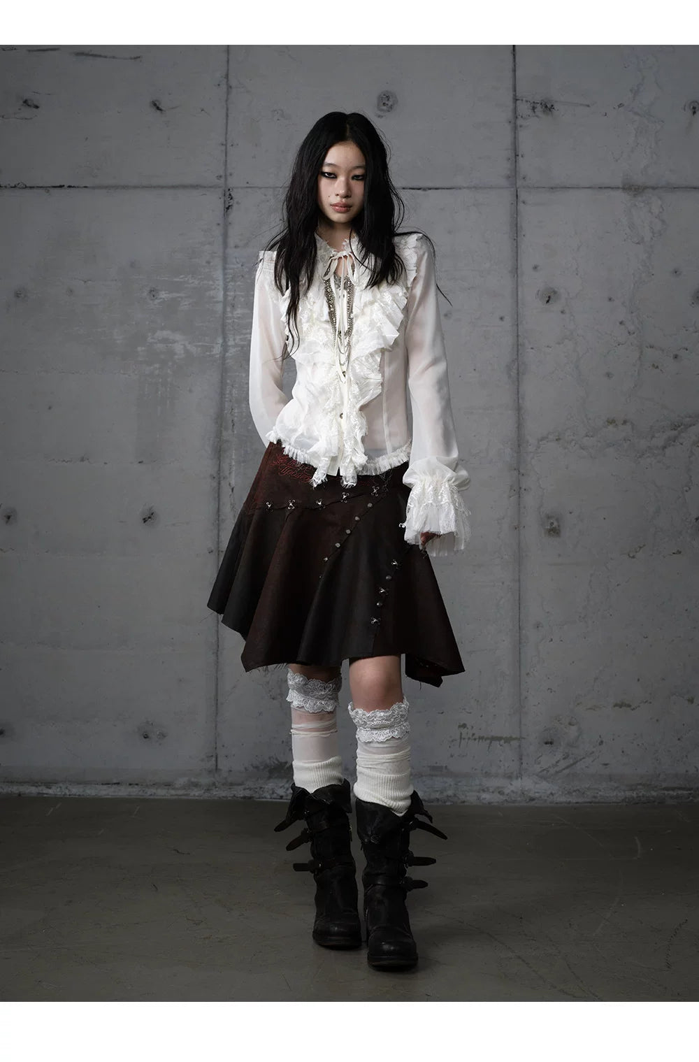 ゴールドフリルレース スタンドカラーシャツ styling 44