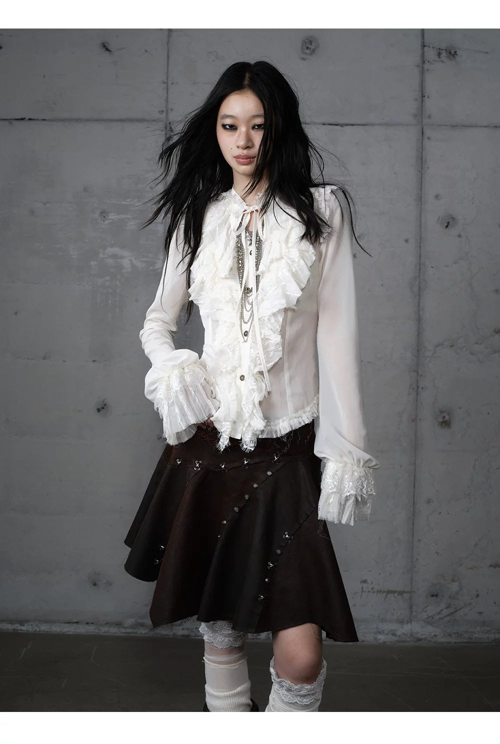 ゴールドフリルレース スタンドカラーシャツ styling 45