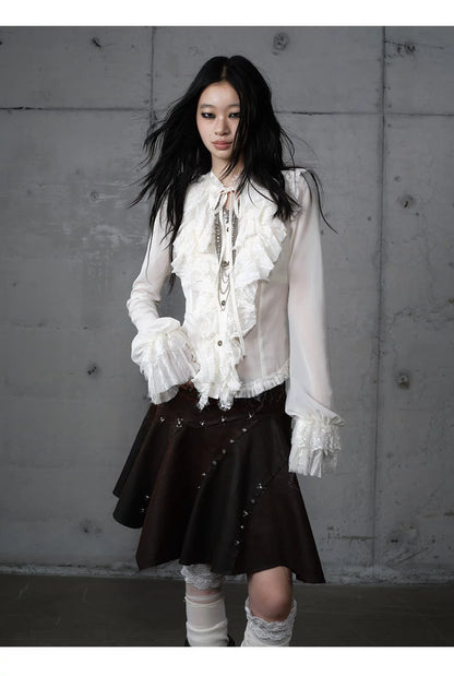 ゴールドフリルレース スタンドカラーシャツ styling 45