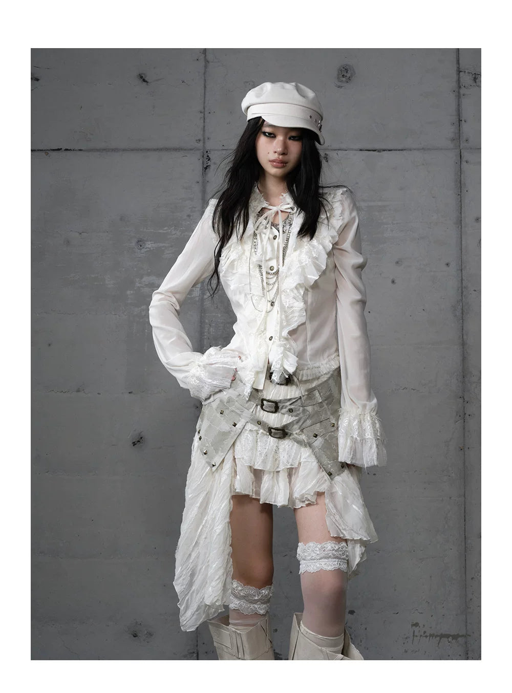 ゴールドフリルレース スタンドカラーシャツ styling 48