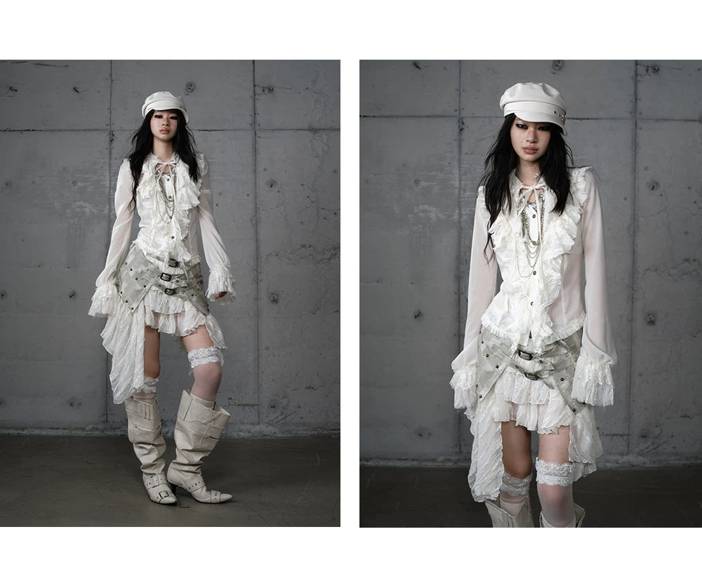 ゴールドフリルレース スタンドカラーシャツ styling 51