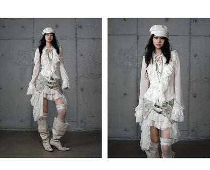 ゴールドフリルレース スタンドカラーシャツ styling 51