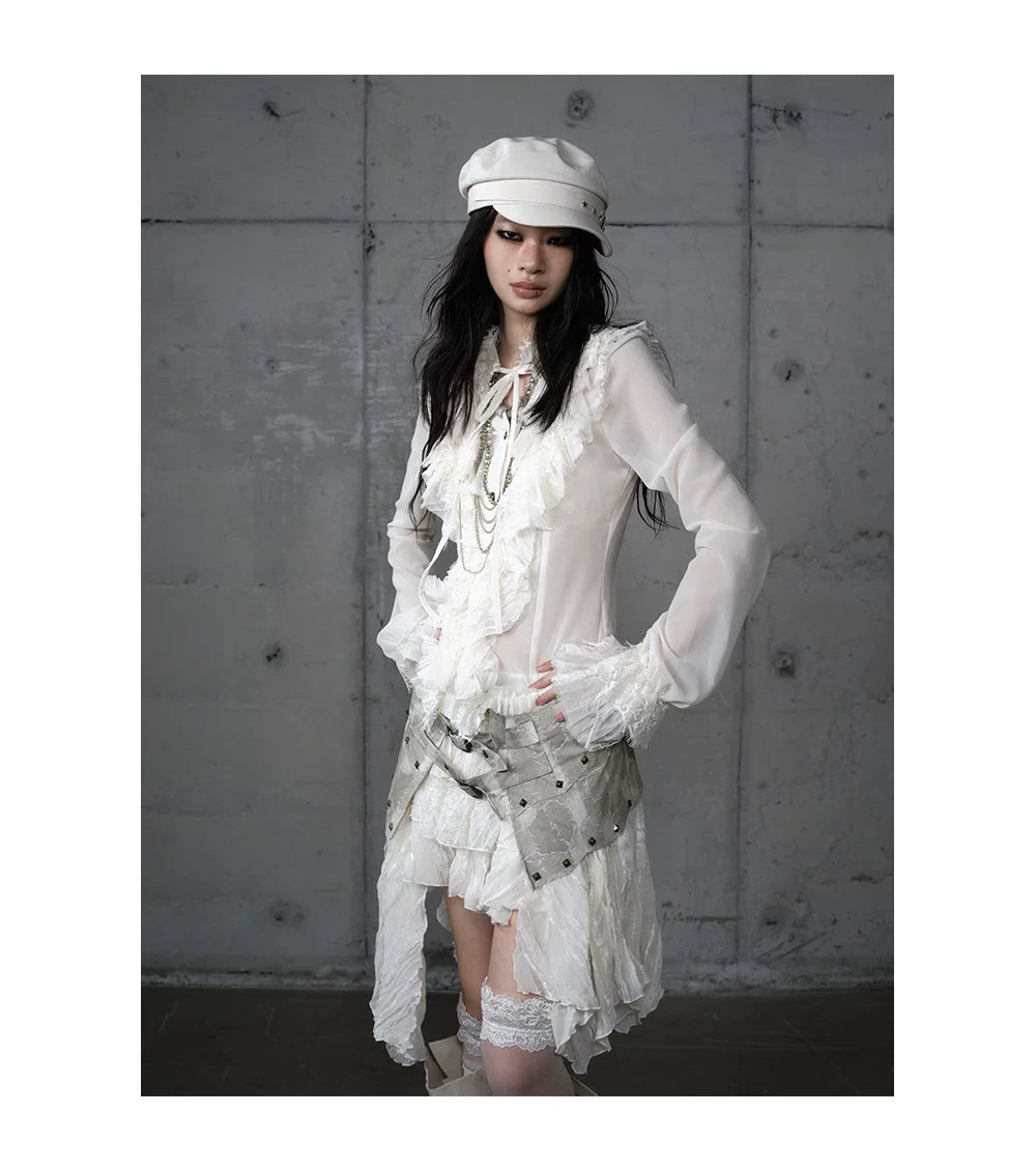 ゴールドフリルレース スタンドカラーシャツ styling 53