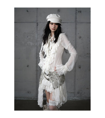 ゴールドフリルレース スタンドカラーシャツ styling 53