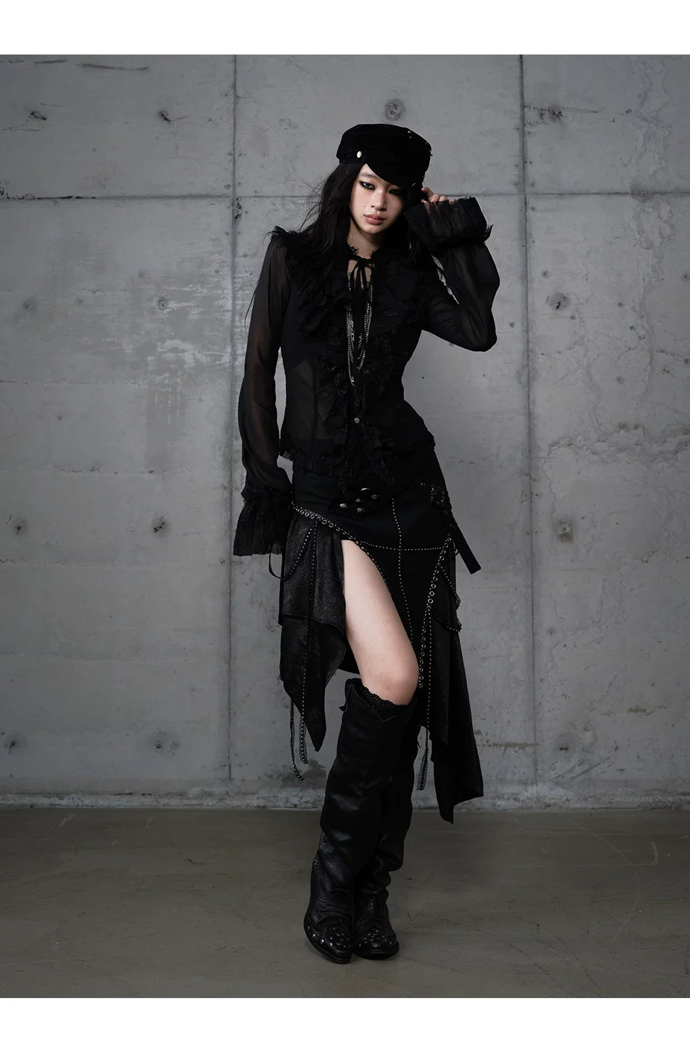 ゴールドフリルレース スタンドカラーシャツ styling 57