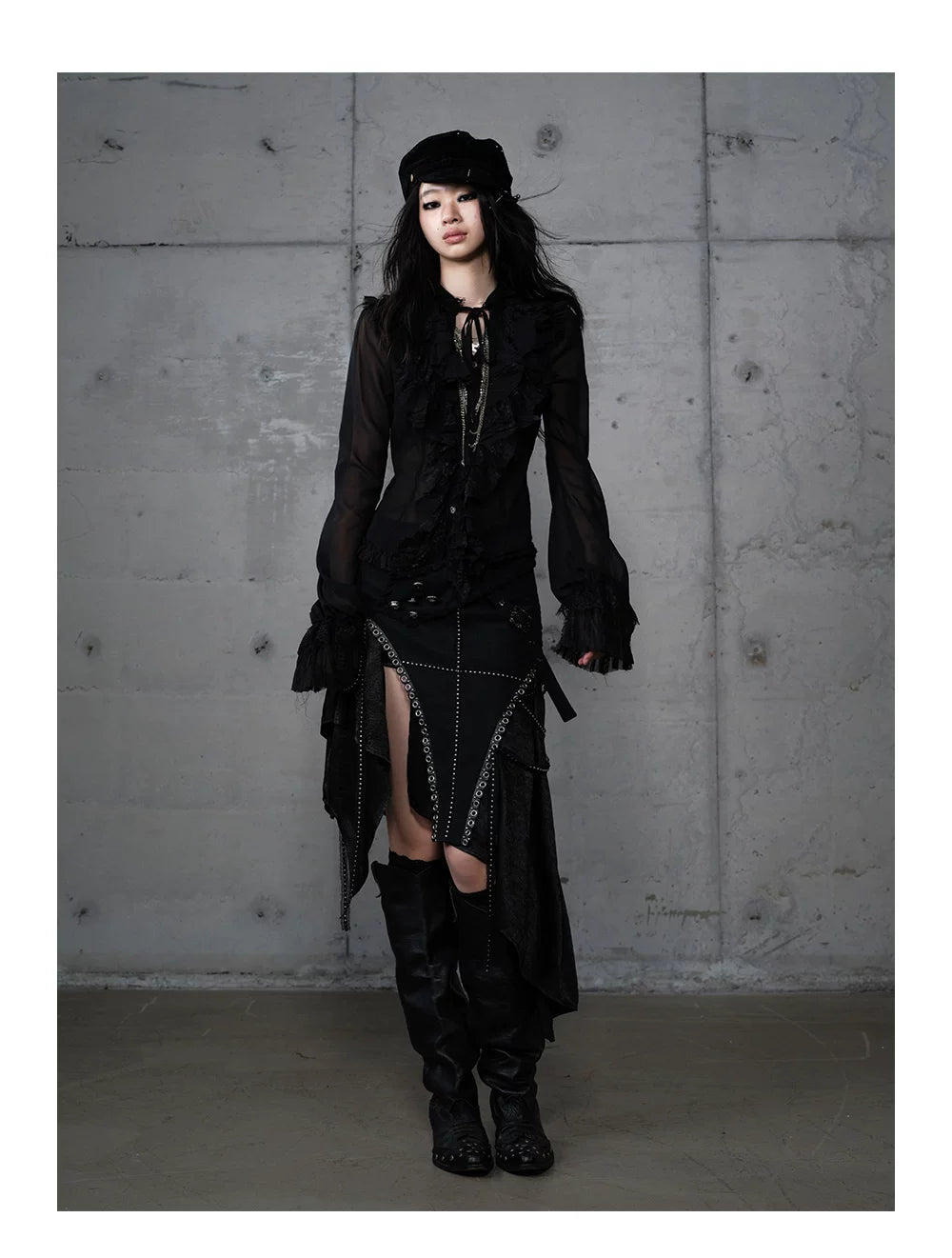 ゴールドフリルレース スタンドカラーシャツ styling 58