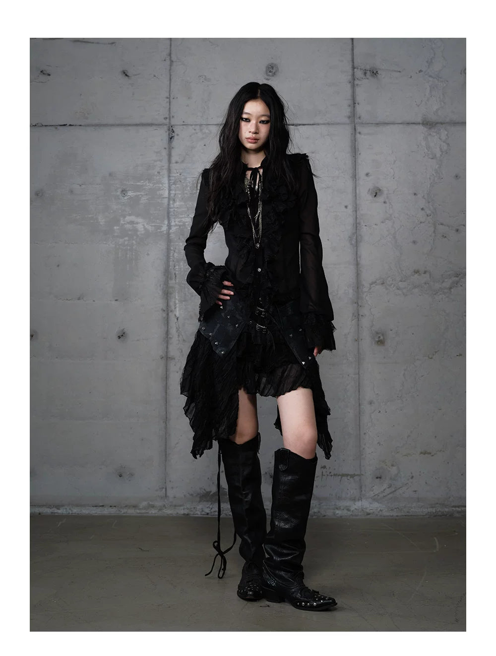 ゴールドフリルレース スタンドカラーシャツ styling 69