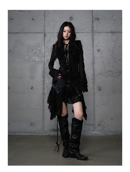 ゴールドフリルレース スタンドカラーシャツ styling 69