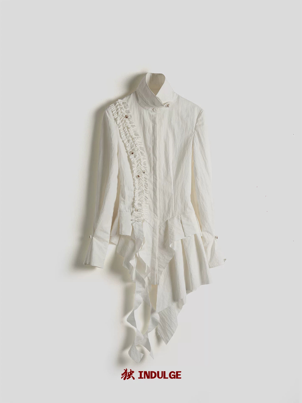 アシンメトリーフリル ウエストロングシャツ IVORY 4