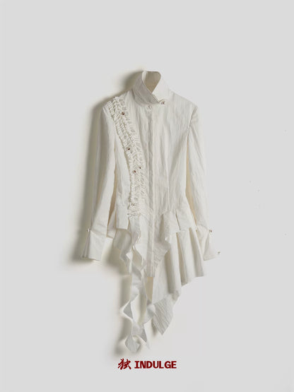 アシンメトリーフリル ウエストロングシャツ IVORY 4