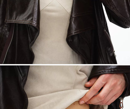 ドレープカラー クロップドレザージャケット DARK BROWN detail 10