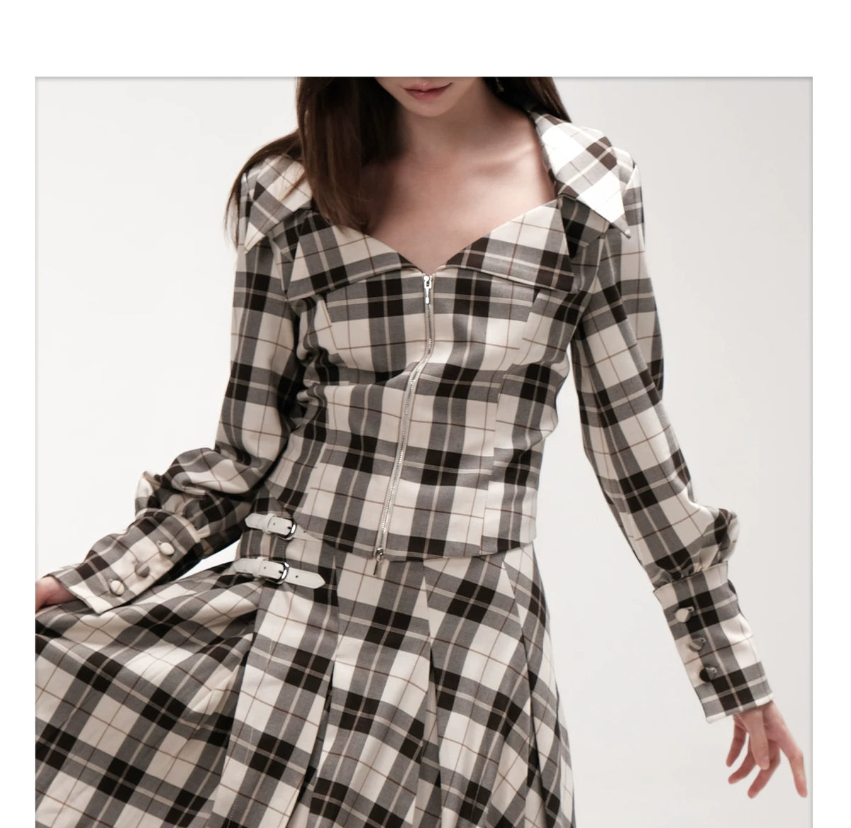 Vウエスト ラージチェックプリーツスカート CHECK detail 6