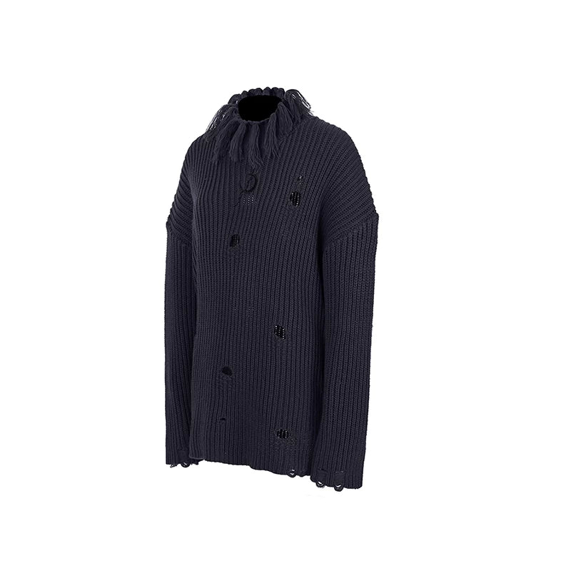 ダメージハイネック オーバーサイズニット DARK GREY front