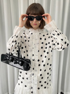 ドットプリント フリルロングシャツ