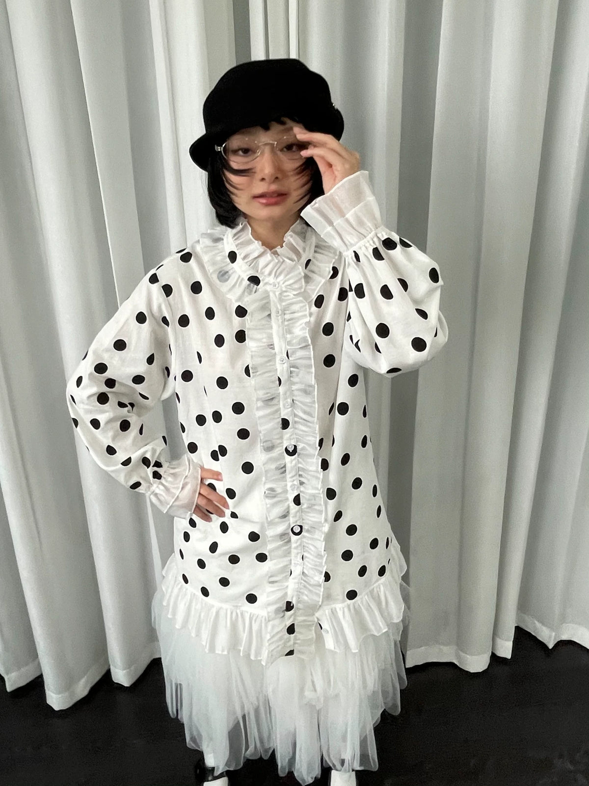 ドットプリント フリルロングシャツ detail 3