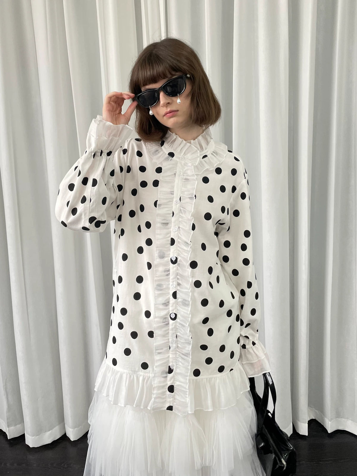 ドットプリント フリルロングシャツ styling 6