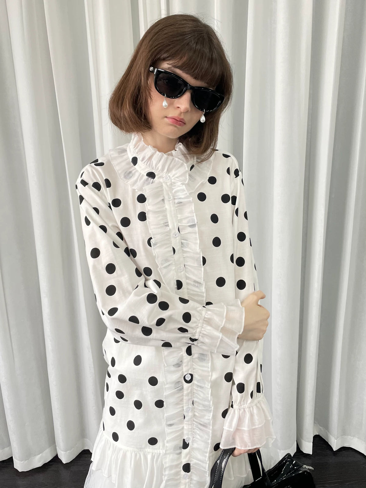 ドットプリント フリルロングシャツ styling 7