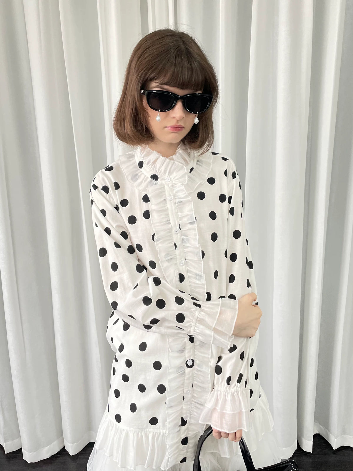 ドットプリント フリルロングシャツ styling 8