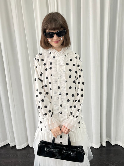 ドットプリント フリルロングシャツ styling 9