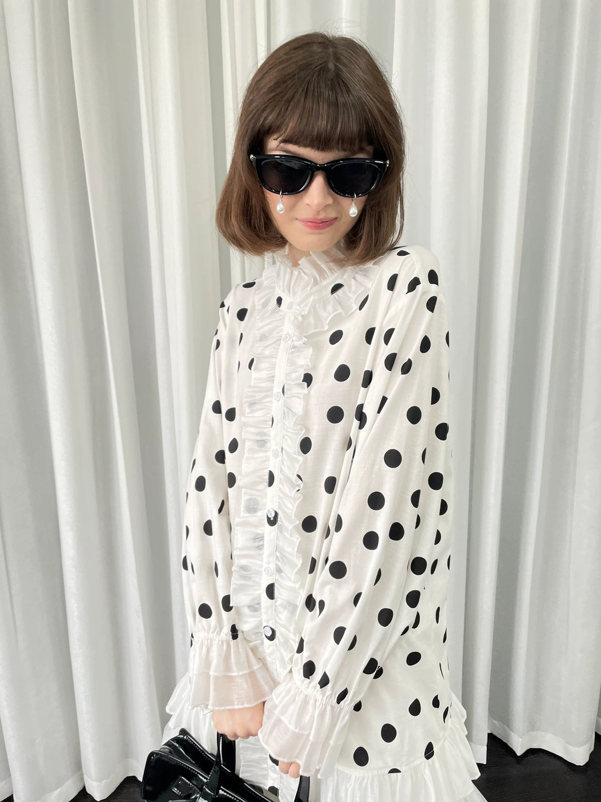 ドットプリント フリルロングシャツ styling 10