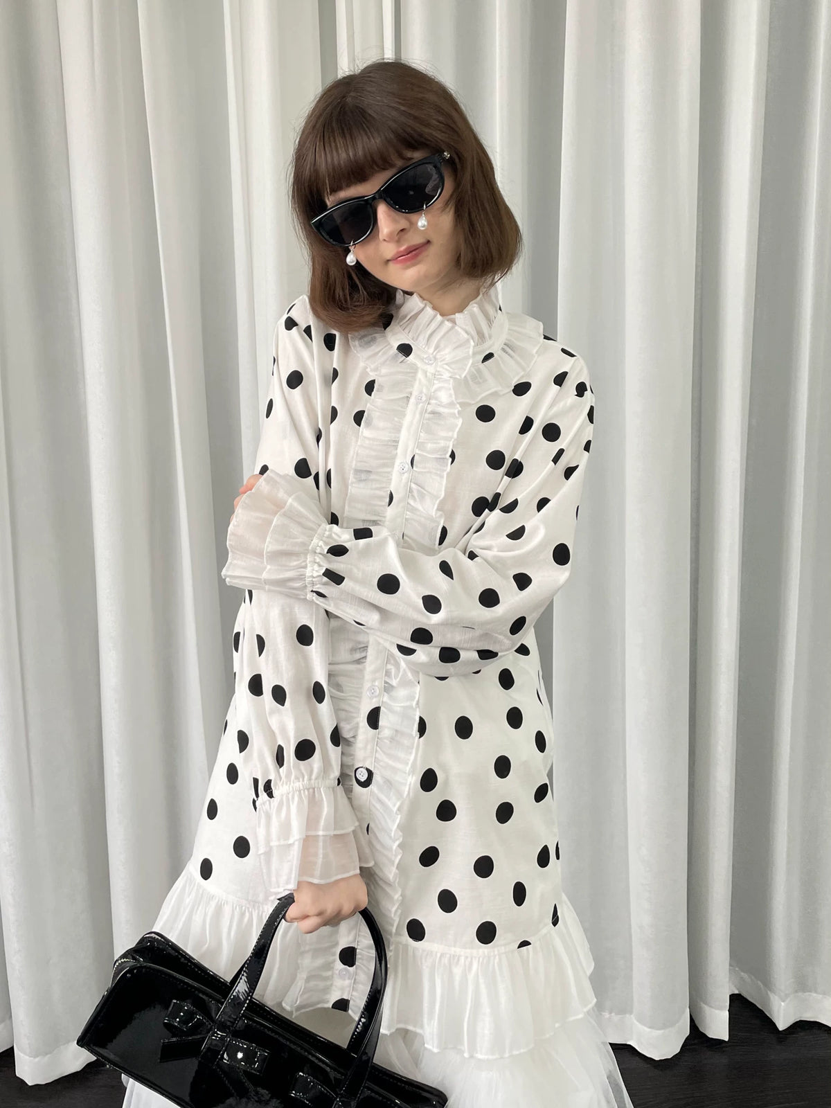 ドットプリント フリルロングシャツ styling 11