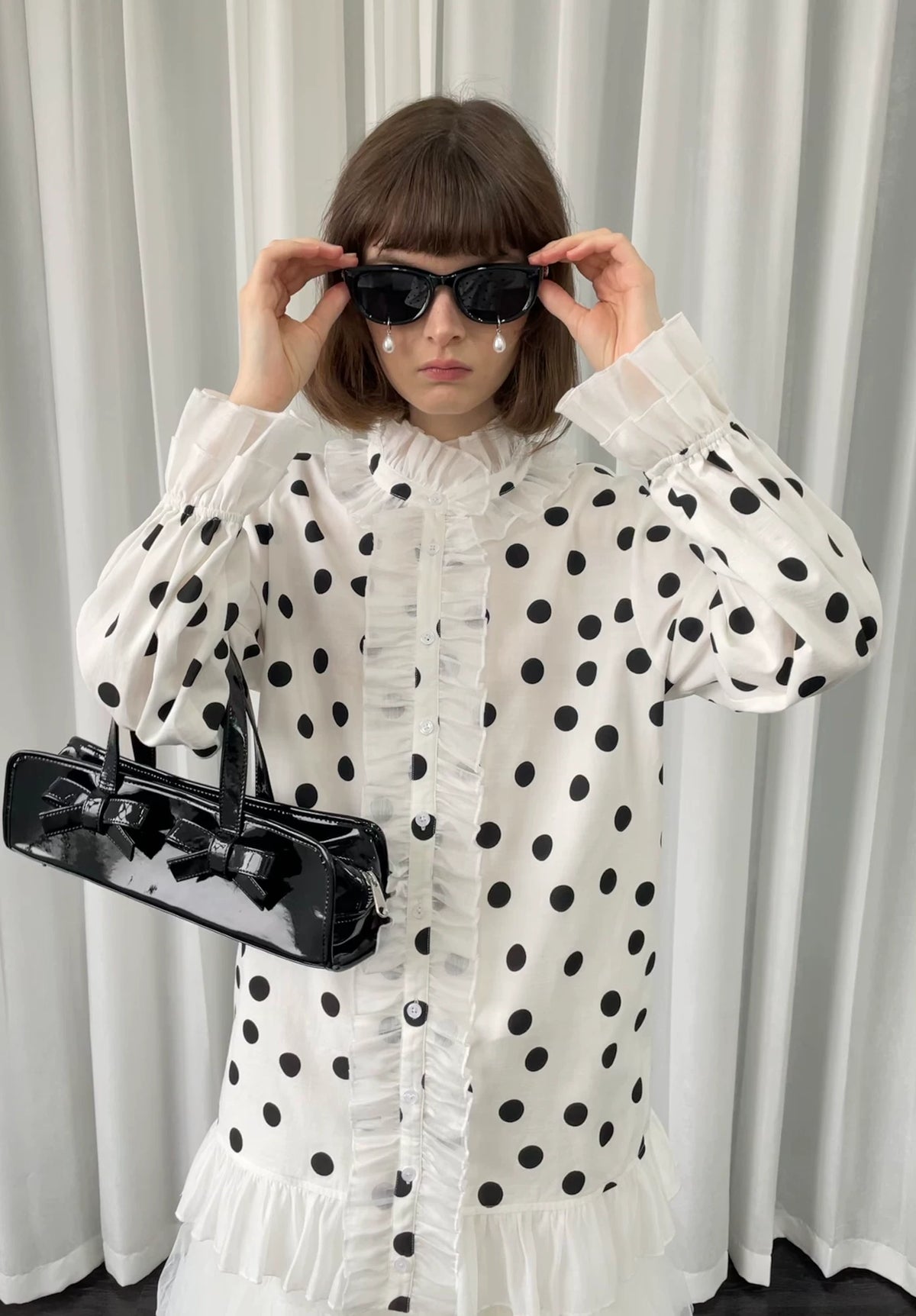 ドットプリント フリルロングシャツ styling 12