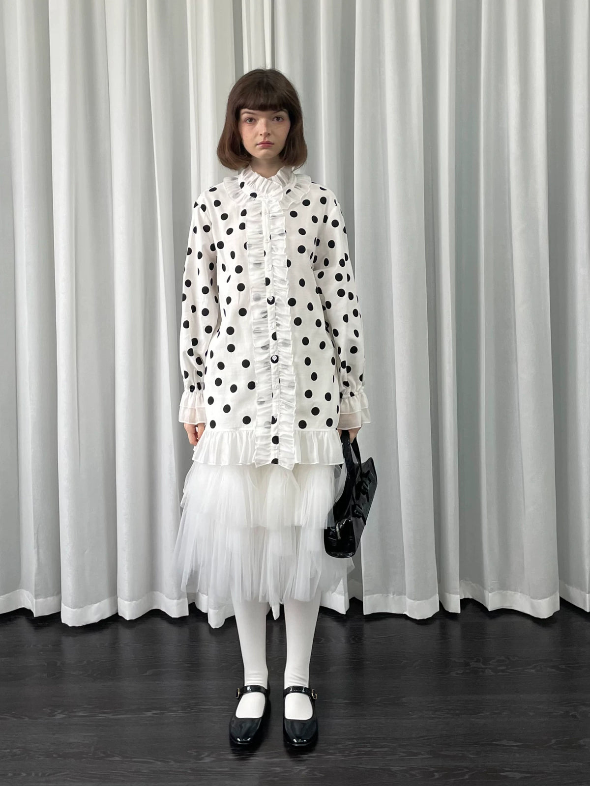 ドットプリント フリルロングシャツ styling 13
