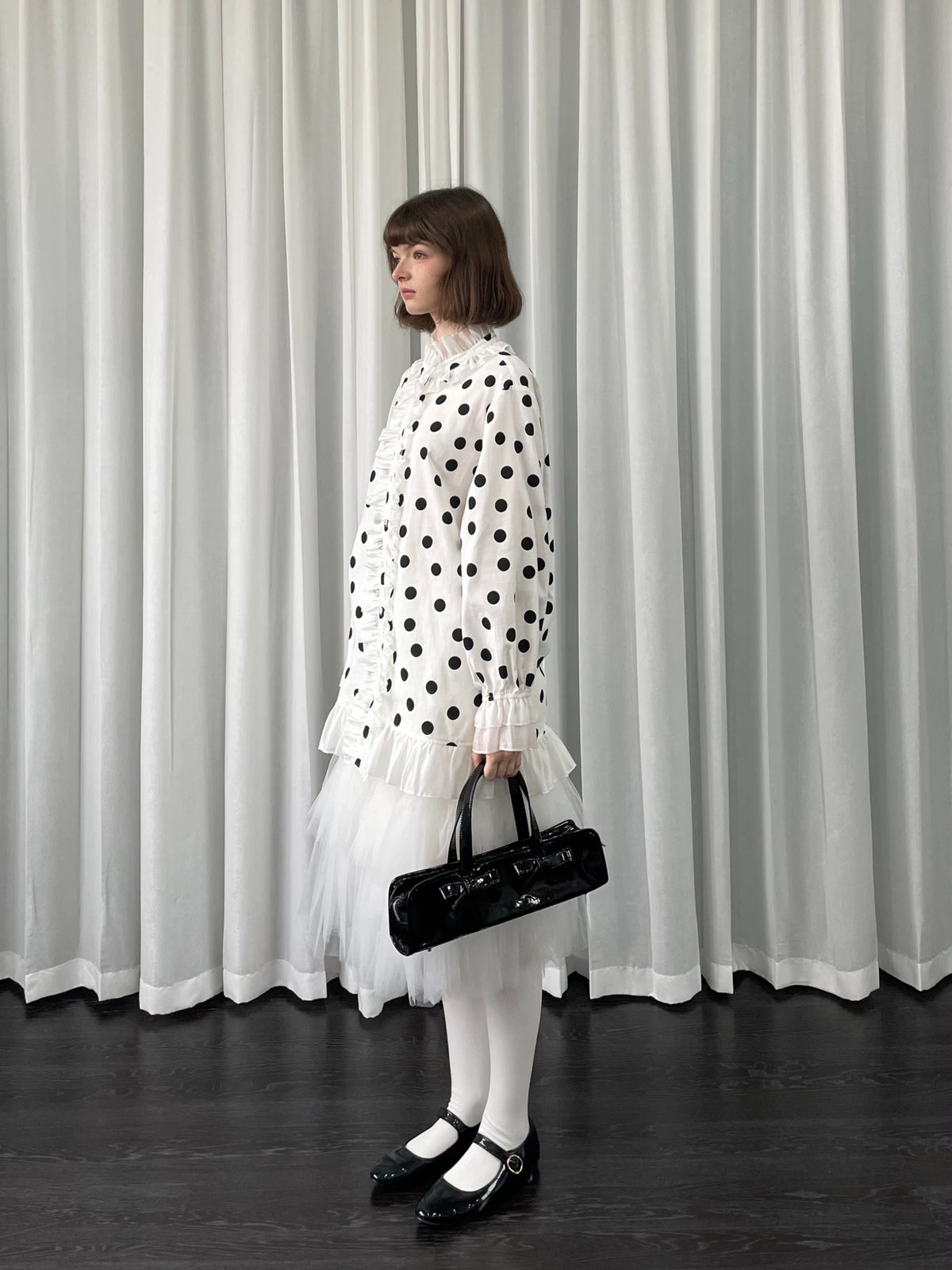 ドットプリント フリルロングシャツ styling 14